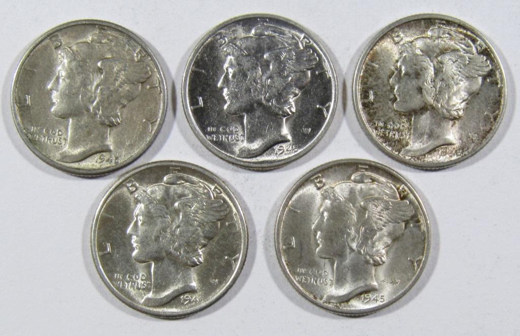 (5) 1945-D MERCURY DIMES AU/BU (1 of 2)
