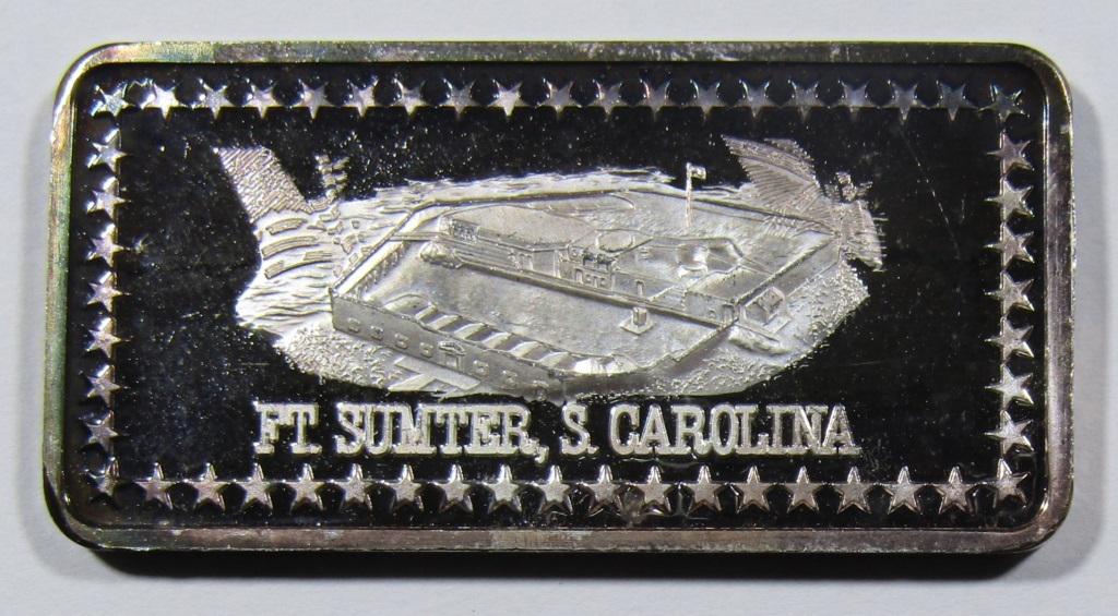 FT. SUMTER, S. CAROLINA 1oz SILVER BAR: WONDERS OF AMERICA .999 SILVER BAR, THE HAMILTON MINT