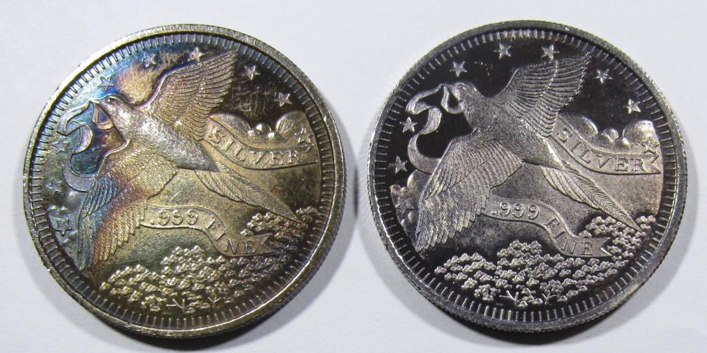 2 PEACE BIRD 1oz .999 SILVER ROUNDS (1 of 2)