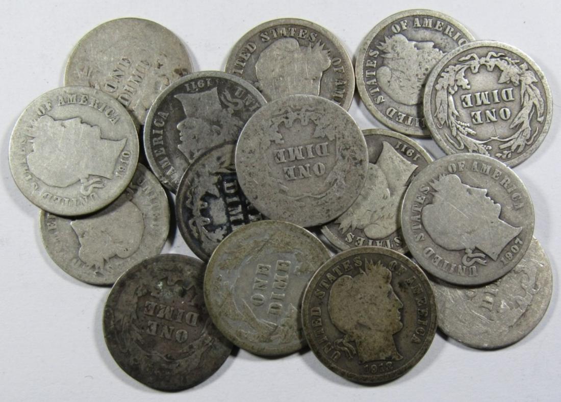 BARBER DIME LOT of 15 COINS (1 of 2)