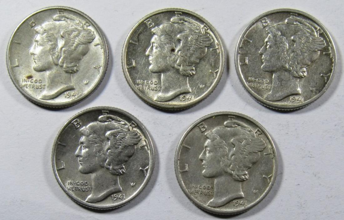 (5) 1941-D MERCURY DIMES AU/BU: TOP RATED AUCTION HOUSE