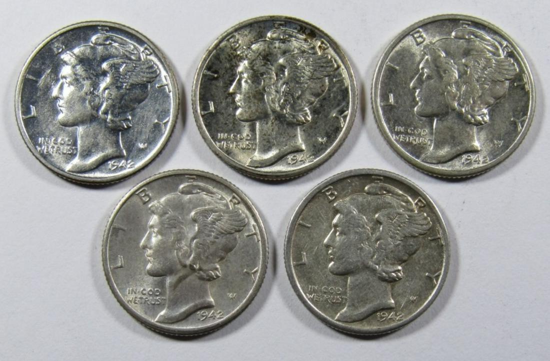 (5) 1942-D MERCURY DIMES AU/BU: BID WITH VINTAGE AUCTIONS ONLINE