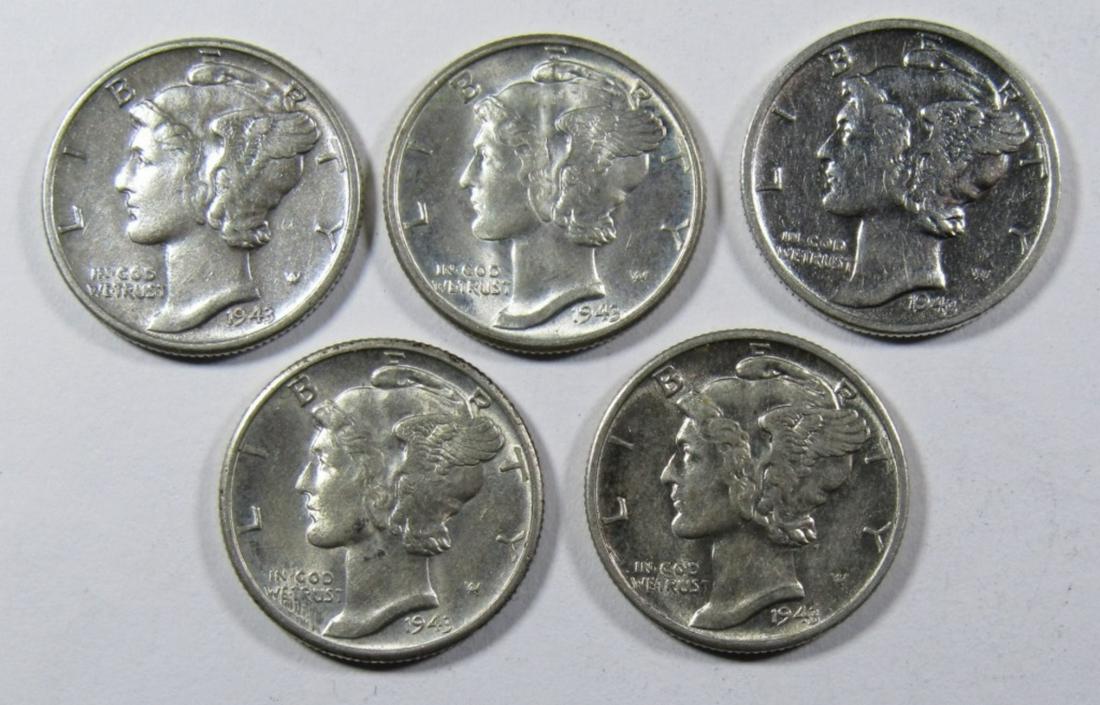 (5) 1943 MERCURY DIMES AU/BU: ONE STOP SHOP FOR ANTIQUES, COLLECTIBLES, AND COINS