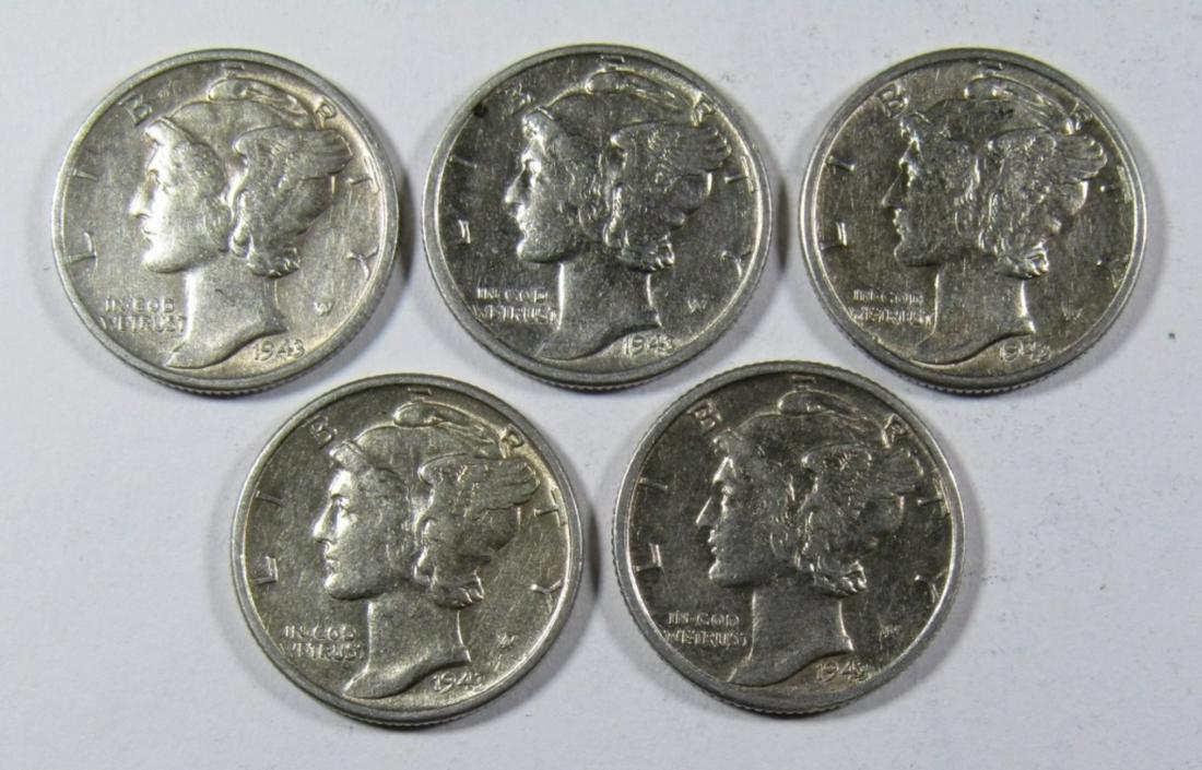 (5) 1943-D MERCURY DIMES AU/BU: BID NOW