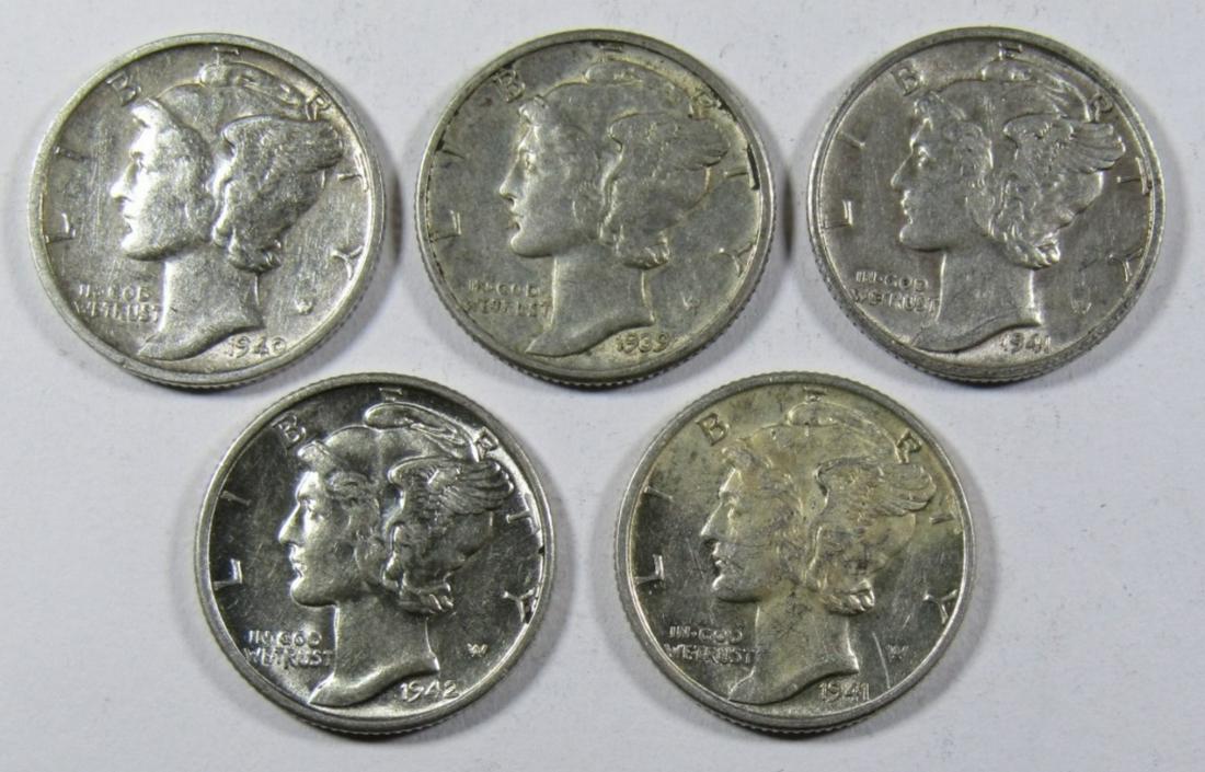 (5) MIXED DATE MERCURY DIMES AU/BU (1 of 2)