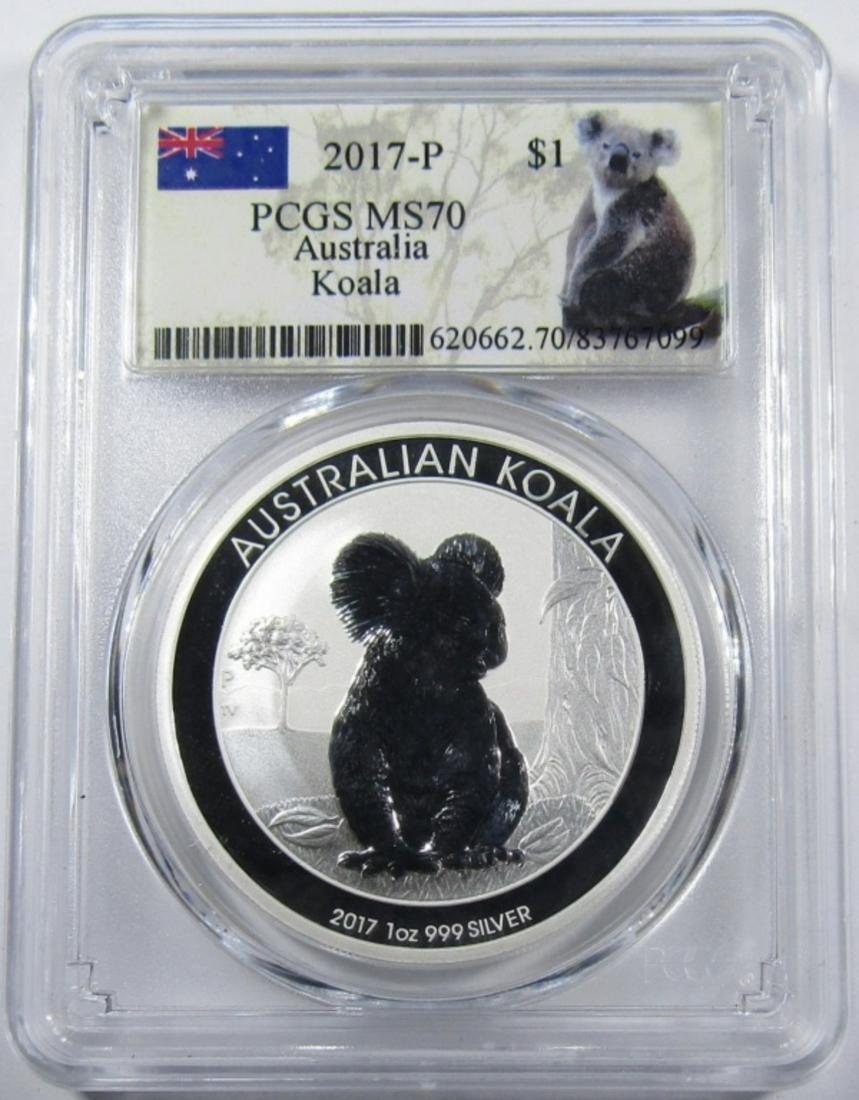 2017-P $1 AUSTRALIA KOALA PCGS MS-70: 1oz .999 SILVER.