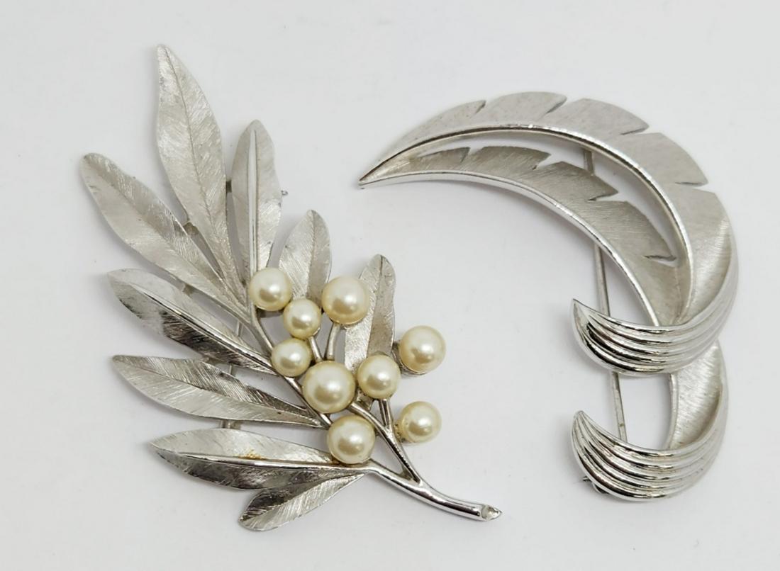 2-VTG TRIFARI SILVER TONED BROOCHES: (1)WITH FAUX PEARL ACCENTS