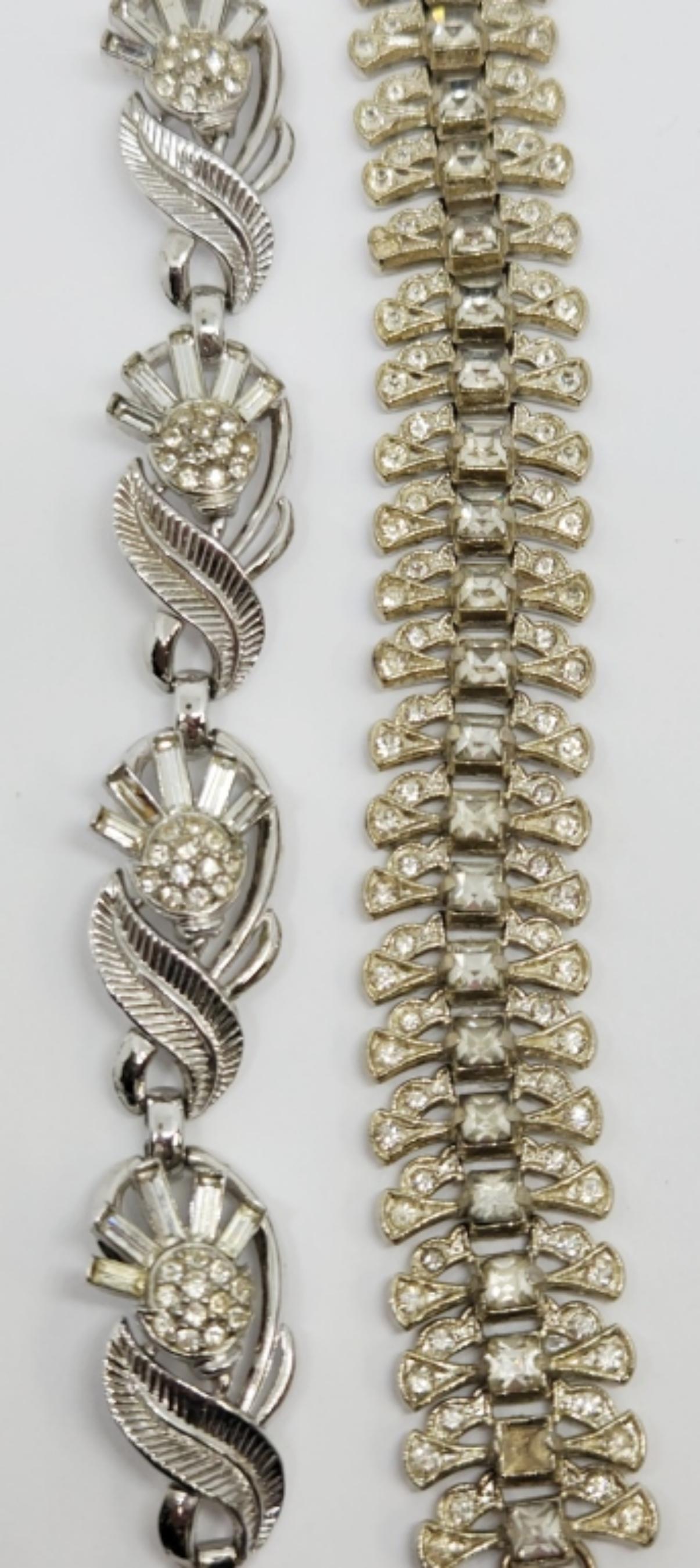 2-VTG SILVER TONED RHINESTONE PANEL BRACELETS: (1)MARKED TRIFARI