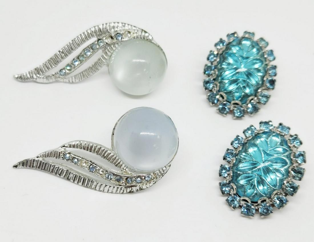 2-PAIRS OF SILVER TONED EARRINGS (1)PIEARCED: WITH BABY BLUE TRANSLUCENT LUCITE AND RHINESTONES & (1)PAIR OF CLIP ON WITH BABY BLUE LUCITE AND RHINESTONE ACCENTS