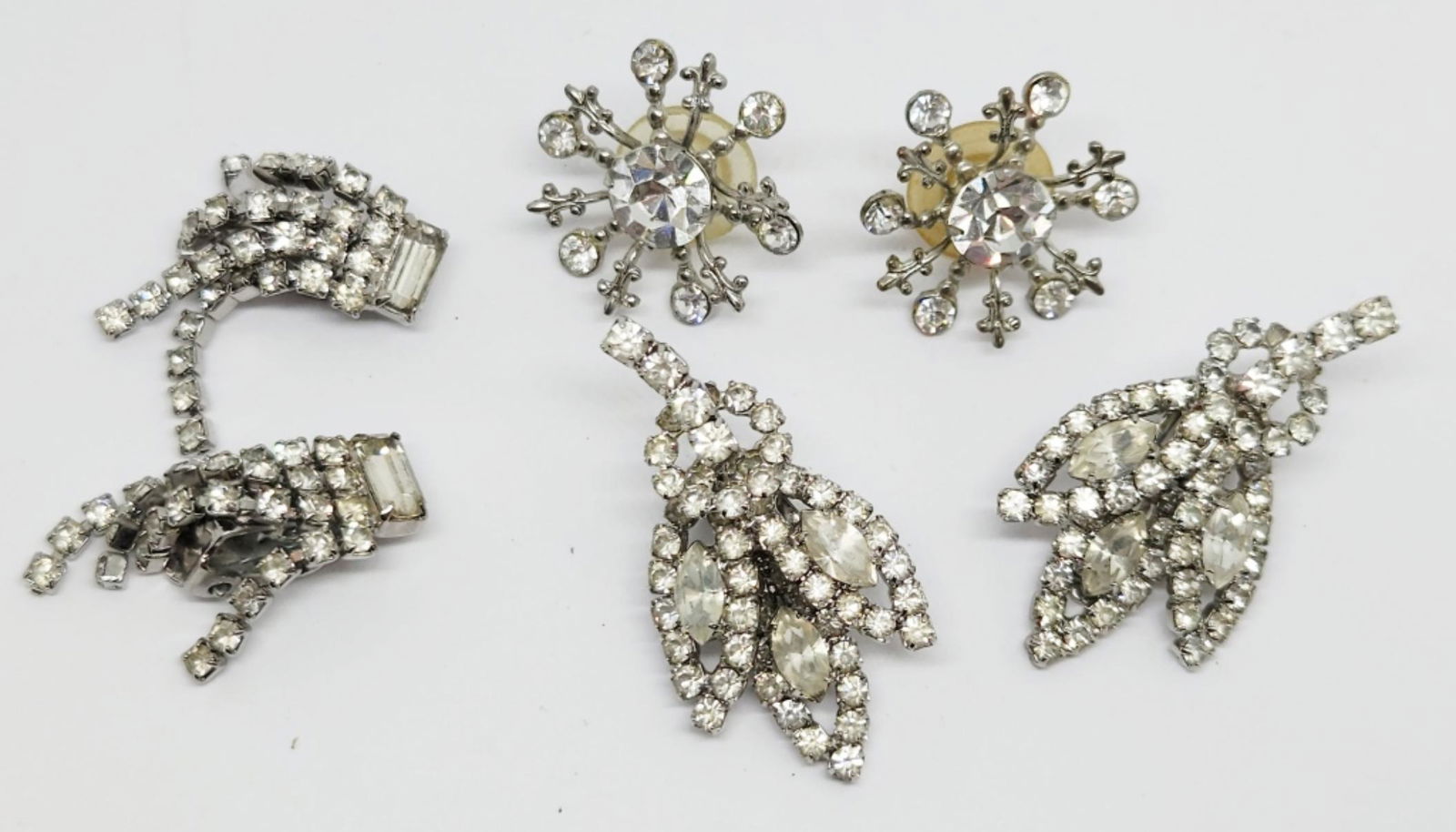 3-VINTAGE PAIRS OF SILVER TONED PIERCED/CLIP: ON RHINESTONE EARRINGS