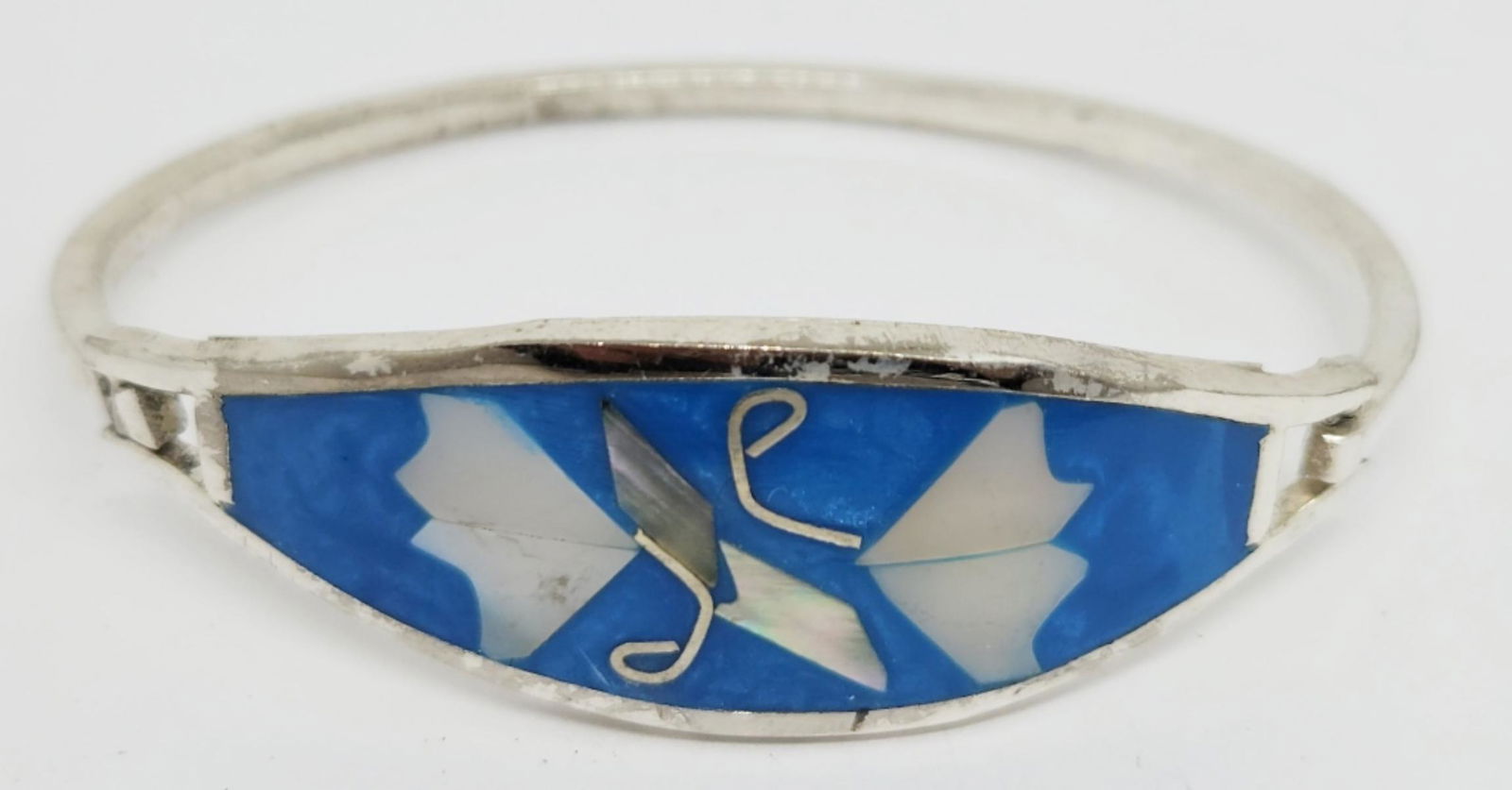ALPACA HINGED BANGLE WITH LAPIS AND MOTHER (1 of 4)