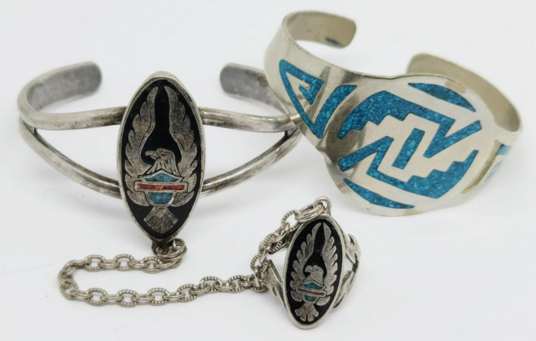 2-SOUTHWESTERN CHIPPED STONE CUFF BRACELETS (1 of 3)