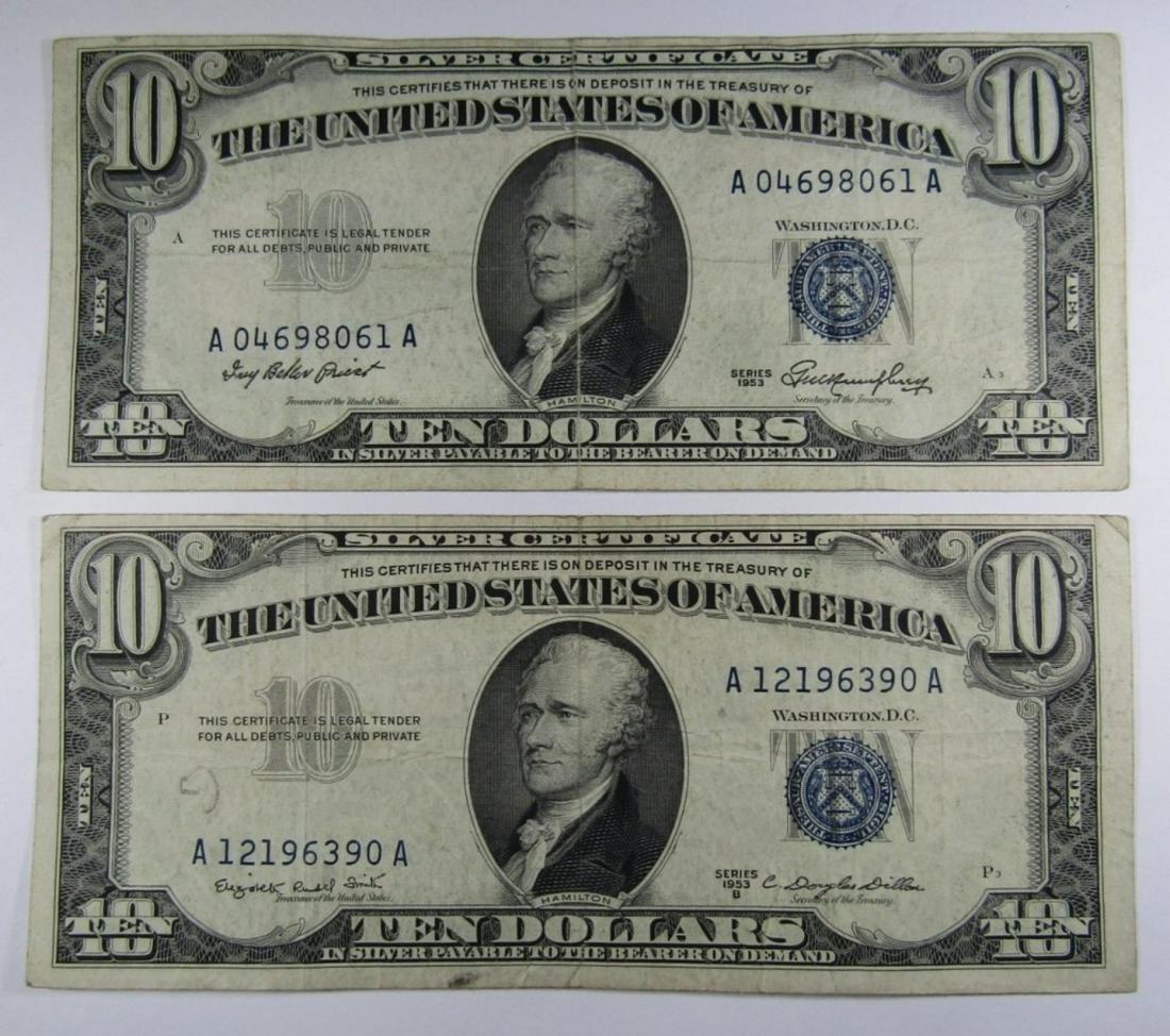 (2) 1953 $10 SILVER CERTIFICATES (1 of 2)