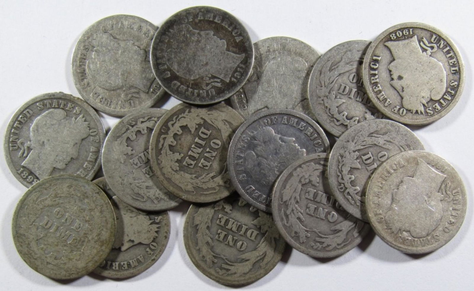 BARBER DIME LOT of 15 COINS (1 of 2)