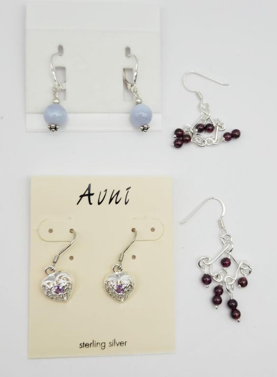 3-PAIRS OF 925 PIERCED DANGLY EARRINGS: WITH MULTI COLORED BEAD ACCENTS-TOTAL 10 DWT