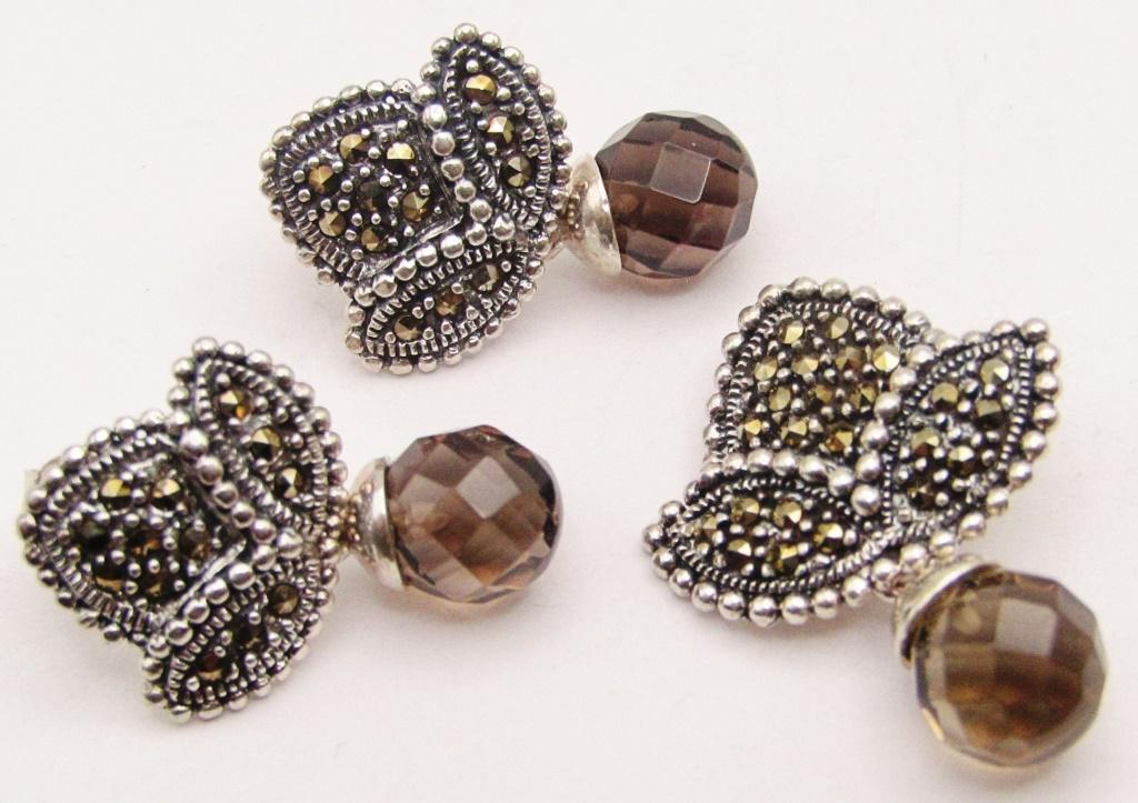 SET! STERLING MARCASITE PENDANT WITH BROWN (1 of 3)