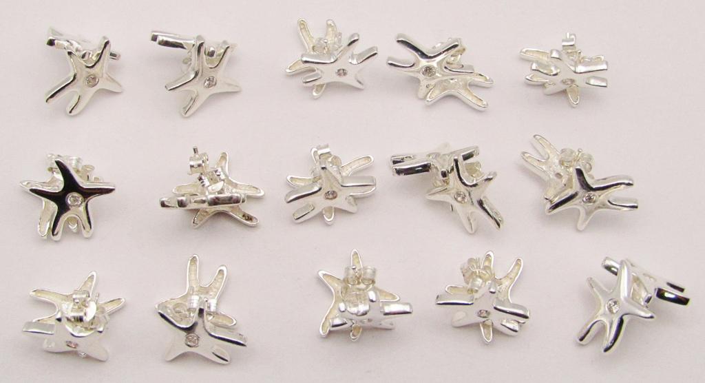 JEWELER'S LOT: (15)PAIRS OF 925 PIERCED STUD: STARFISH EARRINGS WITH RHINESTONE CENTER-TOTAL 25 DWT