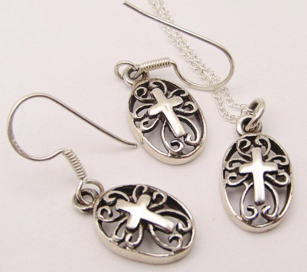 SET! STERLING CROSS NECKLACE WITH MATCHING (1 of 2)