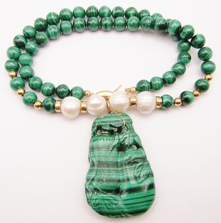 MARCASITE BEADED NECKLACE WITH GOLD FILLED: BEAD AND PEARLS-CARVE MARCASITE PENDANT-GOLD FILLED CLASP-MEASURES 20 INCHES-TOTAL 63 DWT-SUGGESTED RETAIL $485