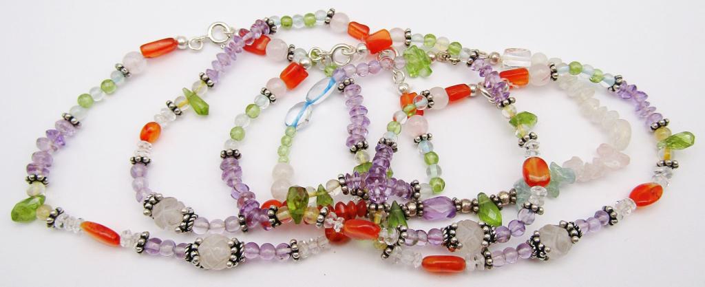 5-STERLING BEAD & CHIPPED GEMSTONE BRACELETS (1 of 3)