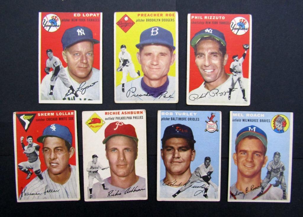 (7) 1954 TOPPS BASEBALL CARDS with STARS (1 of 2)