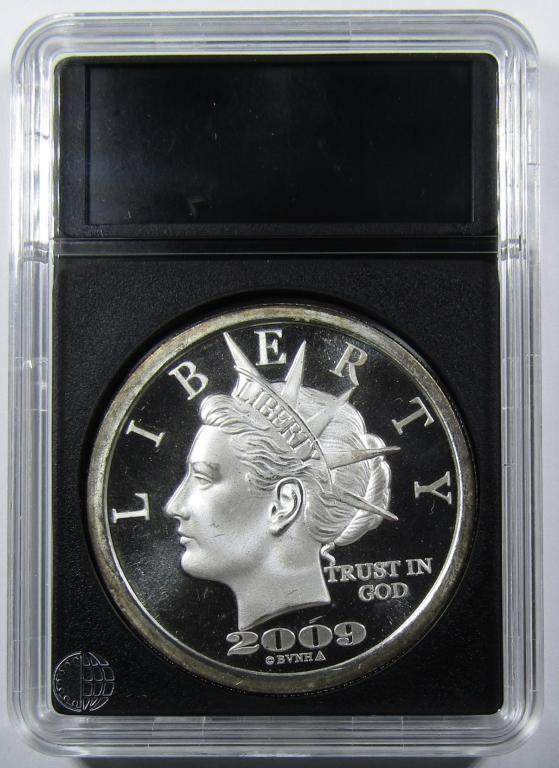 2009 1oz .999 SILVER "LIBERTY DOLLAR": "$20 LIBERTY DOLLAR" SILVER ROUND IN PLASTIC SLAB.