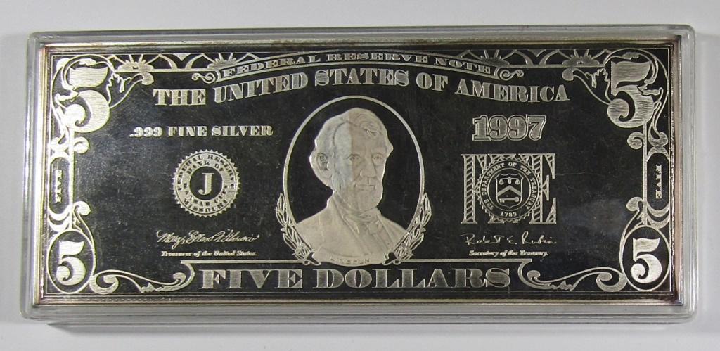 1997 SILVER $5 BILL  4oz .999 SILVER (1 of 2)