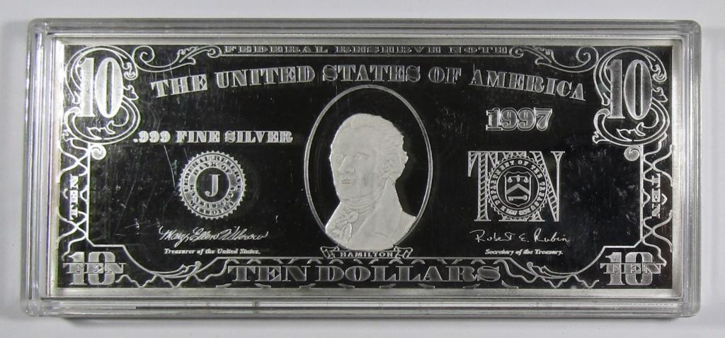 1997 SILVER $10 BILL  4oz .999 SILVER (1 of 2)