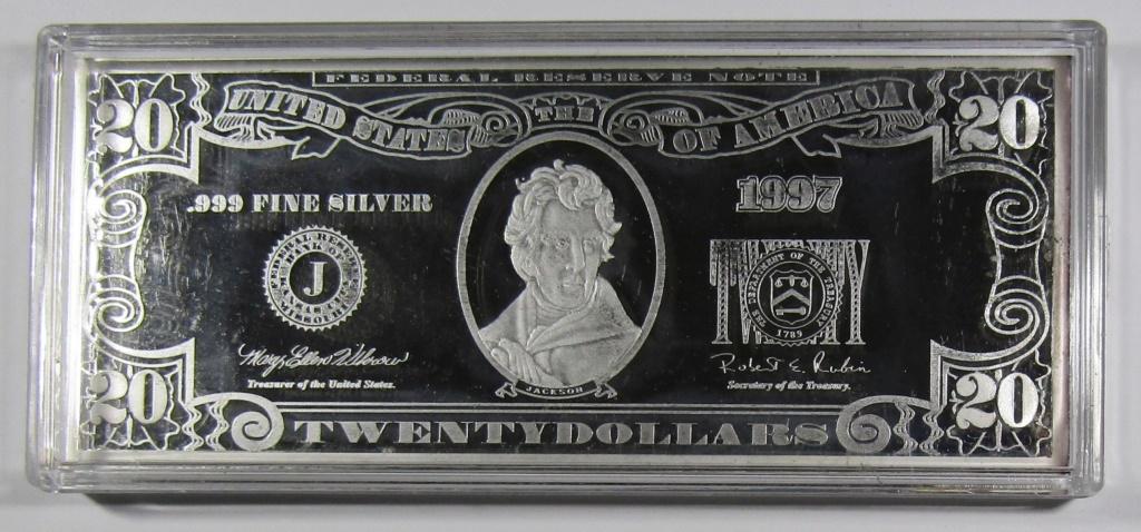 1997 SILVER $20 BILL  4oz .999 SILVER (1 of 2)