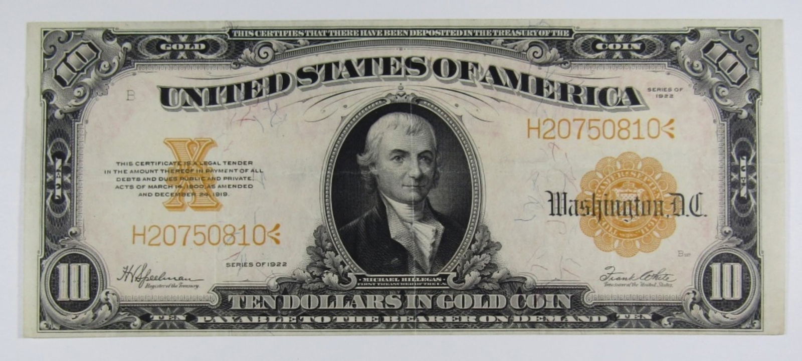 1922 $10 "GOLD NOTE" U.S. CURRENCY (1 of 2)