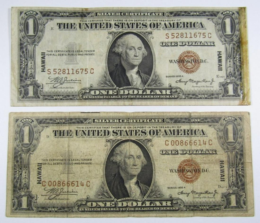 (2) 1935A $1 "HAWAII" SILVER CERTIFICATES (1 of 2)
