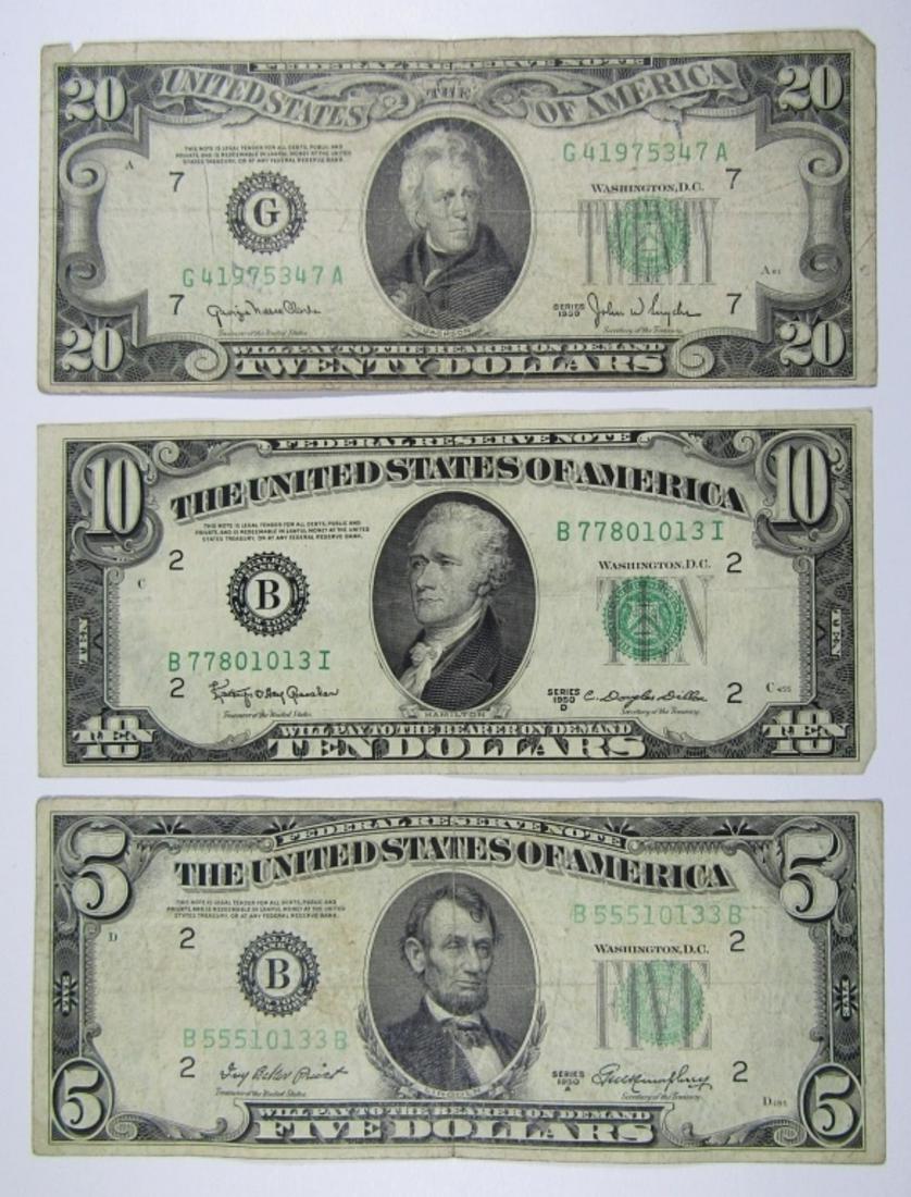 (3) 1950 U.S. CURRENCY $20, $10 & $5 (1 of 2)
