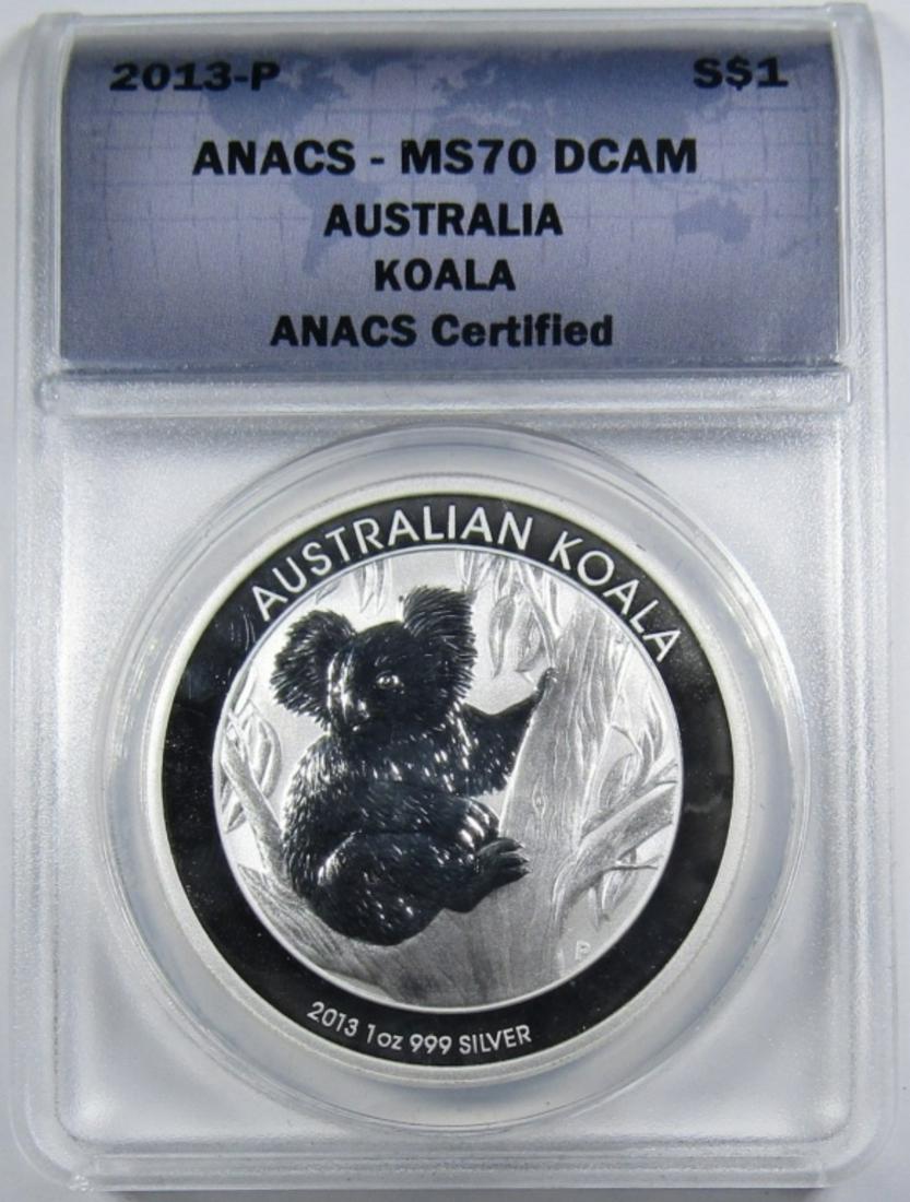 2013-P SILVER $1 KOALA ANACS MS-70 DCAM: AUSTRALIA 1oz .999 SILVER