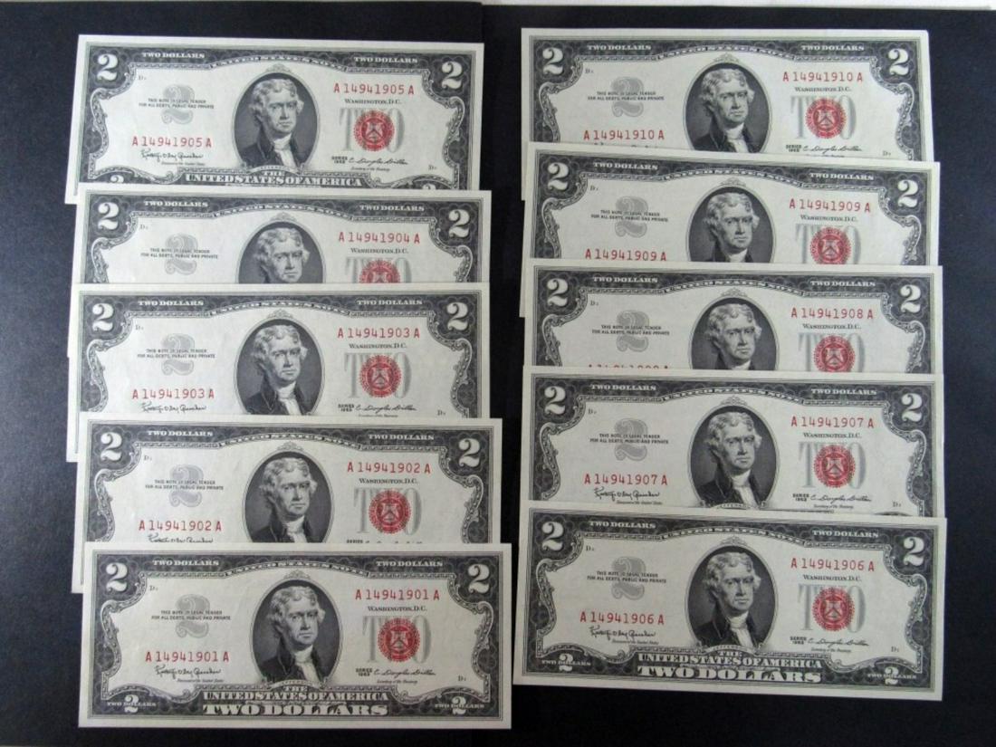 (10) CU 1963 $2 RED SEAL CONSECUTIVE # (1 of 2)