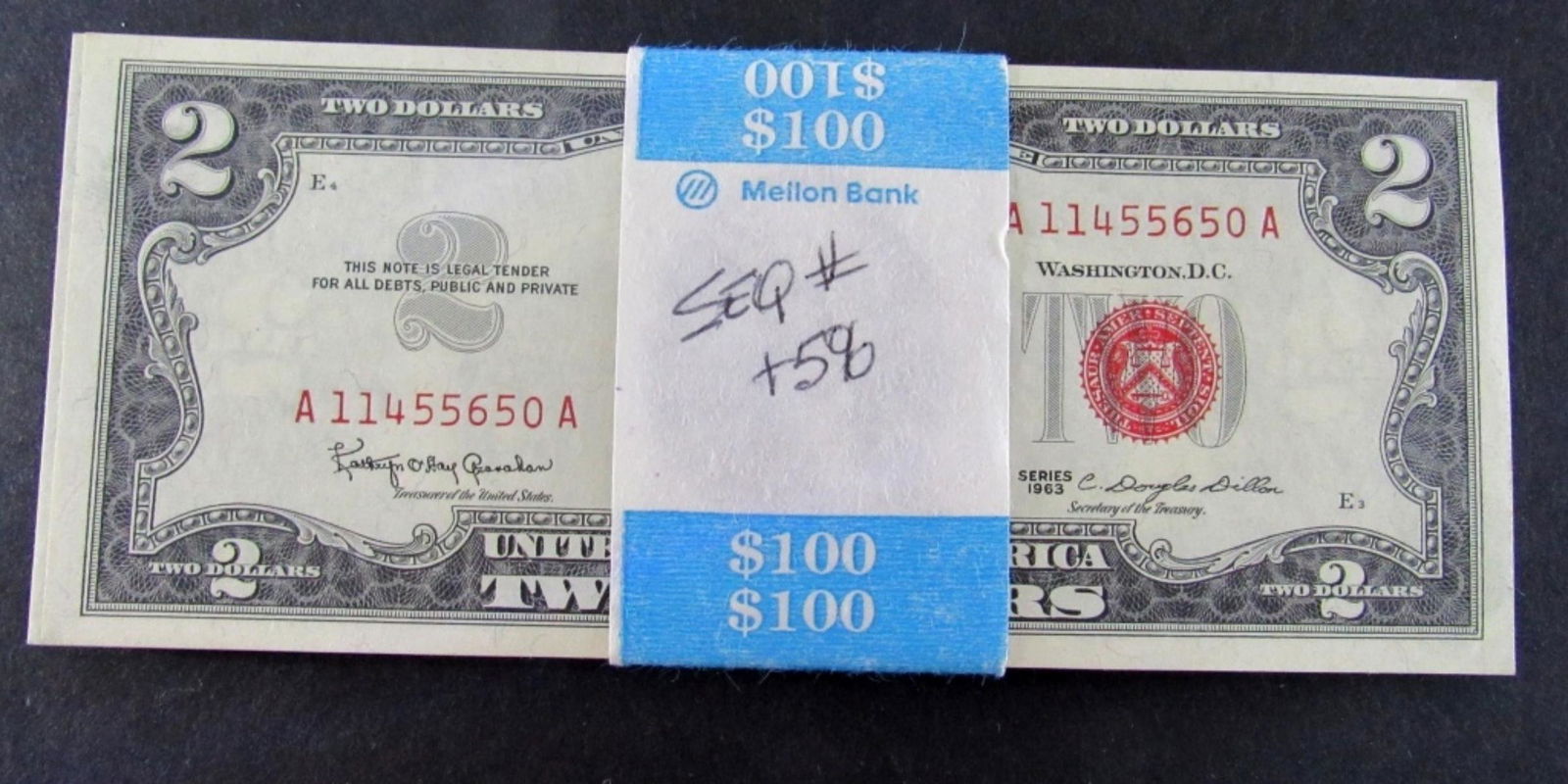 (50) CU 1963 $2 RED SEAL CONSECUTIVE NUMBER (1 of 3)
