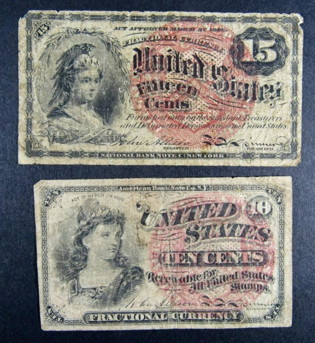 (2) 1863 U.S. FRACTIONAL NOTES 10c & 15c (1 of 2)