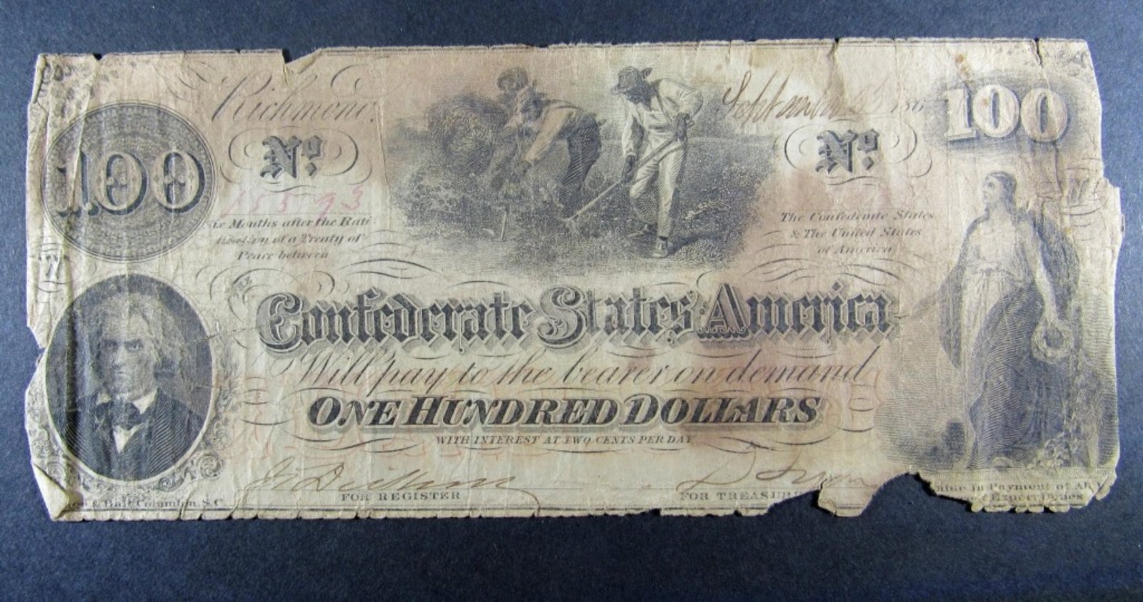 1864 $100 CONFEDERATE STATES of AMERICA (1 of 2)