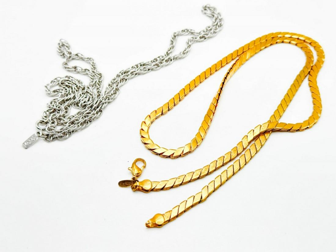 NAPIER AND MONET CHAINS: NAPIER SIGNED NECKLACE GOLD TONES, MONET NECKLACE IN SILVER TONE , VINTAGE