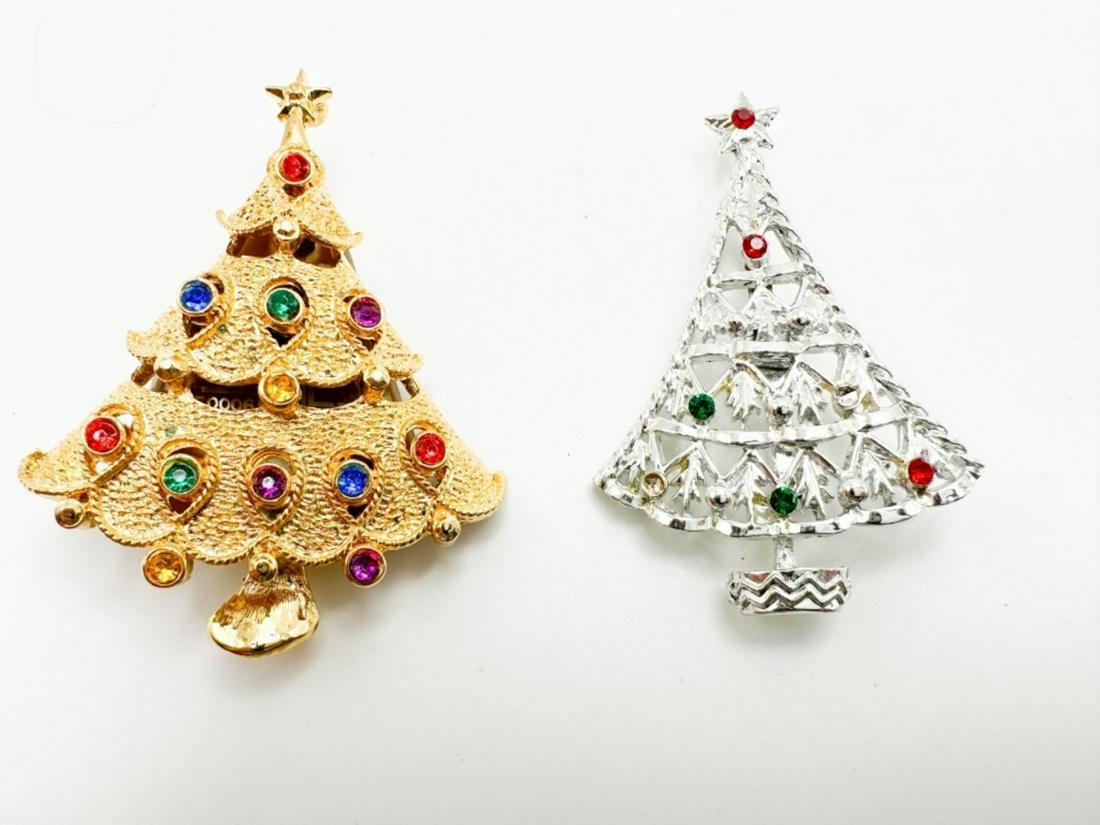 AMAZING CHRISTMAS TREES: AMAZING CHRISTMAS TREES, GOLD TONE MAY BE MUSIC BOX, SILVER TONE MISSING TINY RED STONE