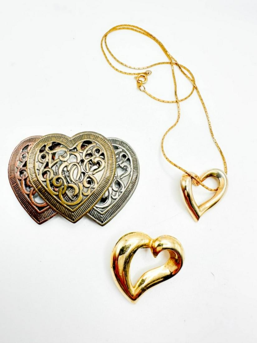 HEARTS BROOCH: HEARTS BROOCH AND 2 OTHER HEARTS , 1 BROOCH, 1 NECKLACE