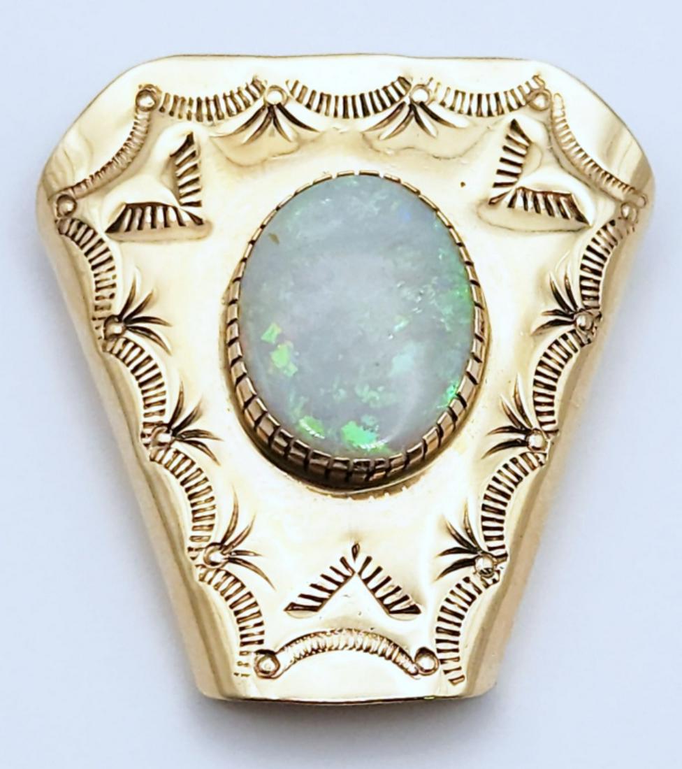 14K W DANET DALE BOLO PENDANT WITH OPAL: CENTER WITH SOUTHWESTERN ENGRAVED DESIGN-TOTAL