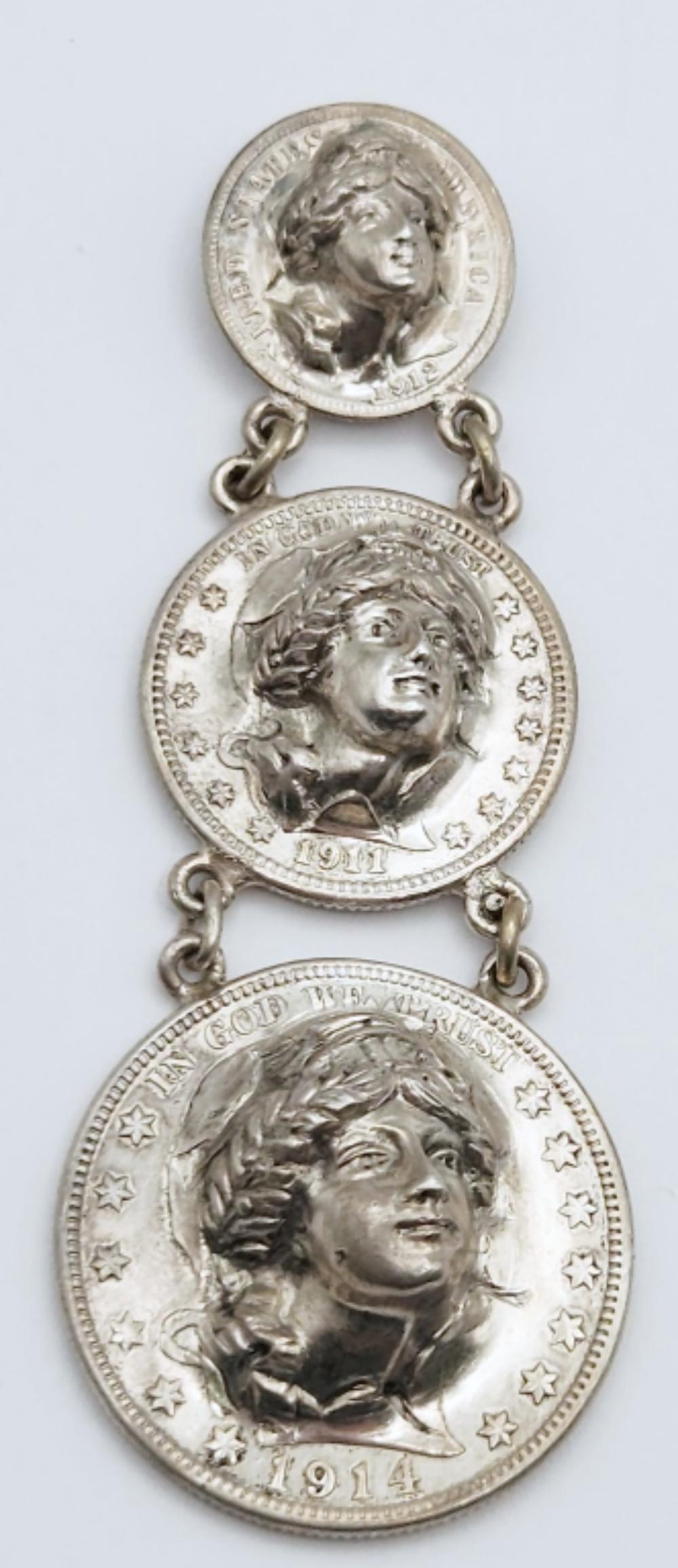 STERLING 3D COIN PENDANT: MEASURES 3 INCHES LONG-TOTAL 15 INCHES