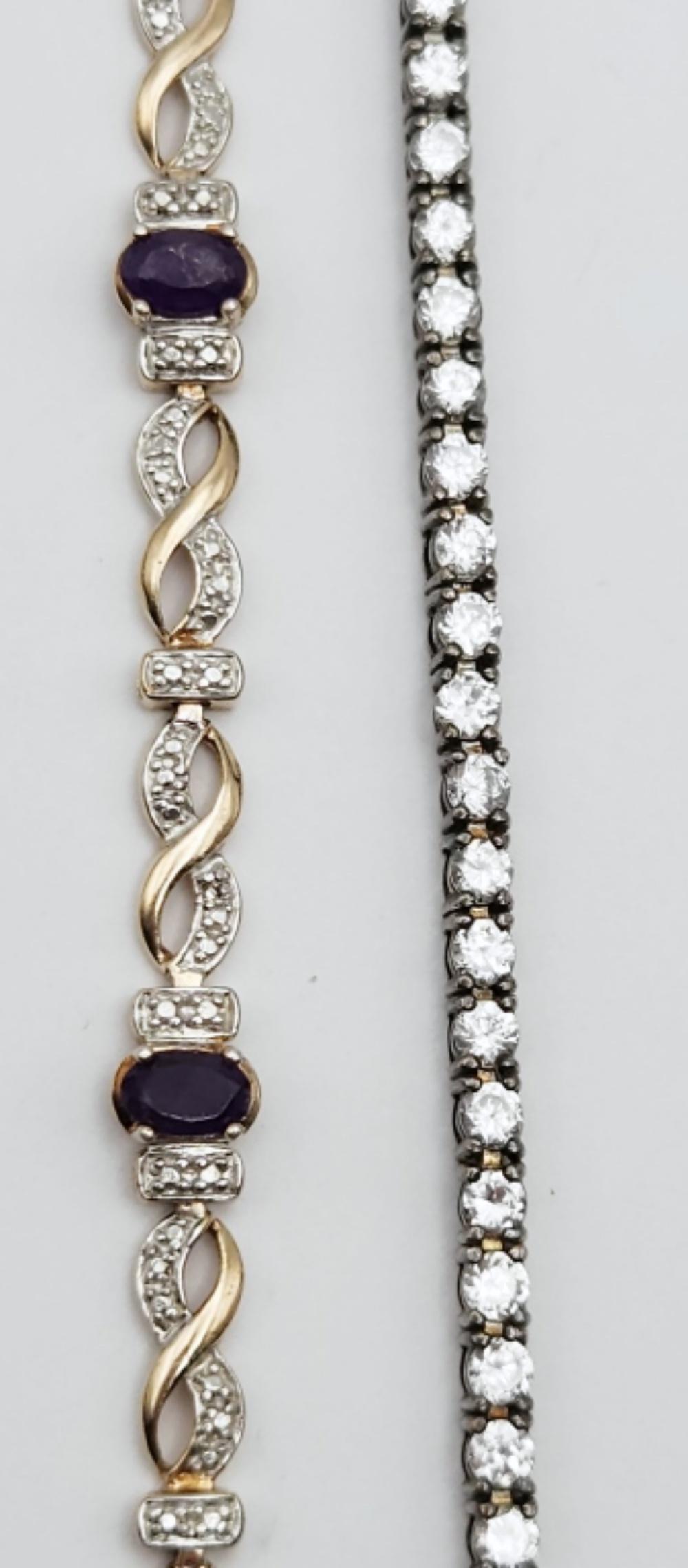 2-STERLING GOLD TONED TENNIS BRACELETS WITH (1 of 5)