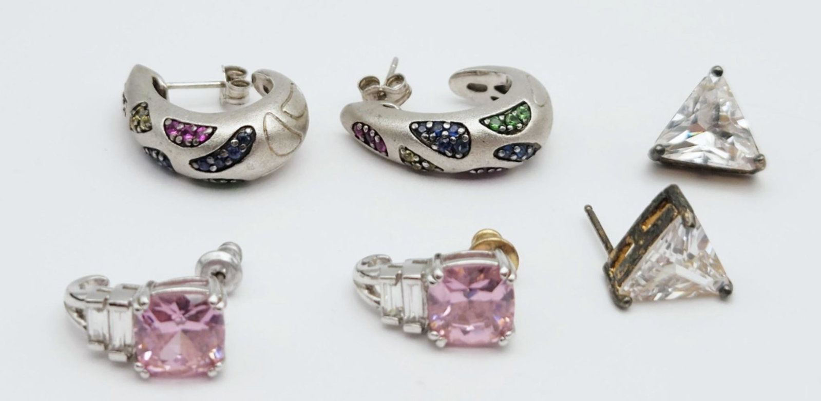 3-PAIRS OF PIERCED EARRINGS STUDS/HOOPS: WITH MULTI COLORED STONES-TOTAL 12 DWT