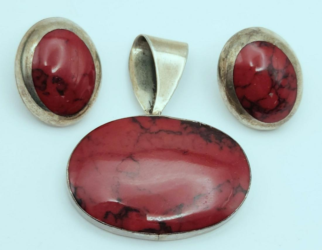 SET! MEXICO STERLING RED JASPER PENDANT WITH (1 of 4)