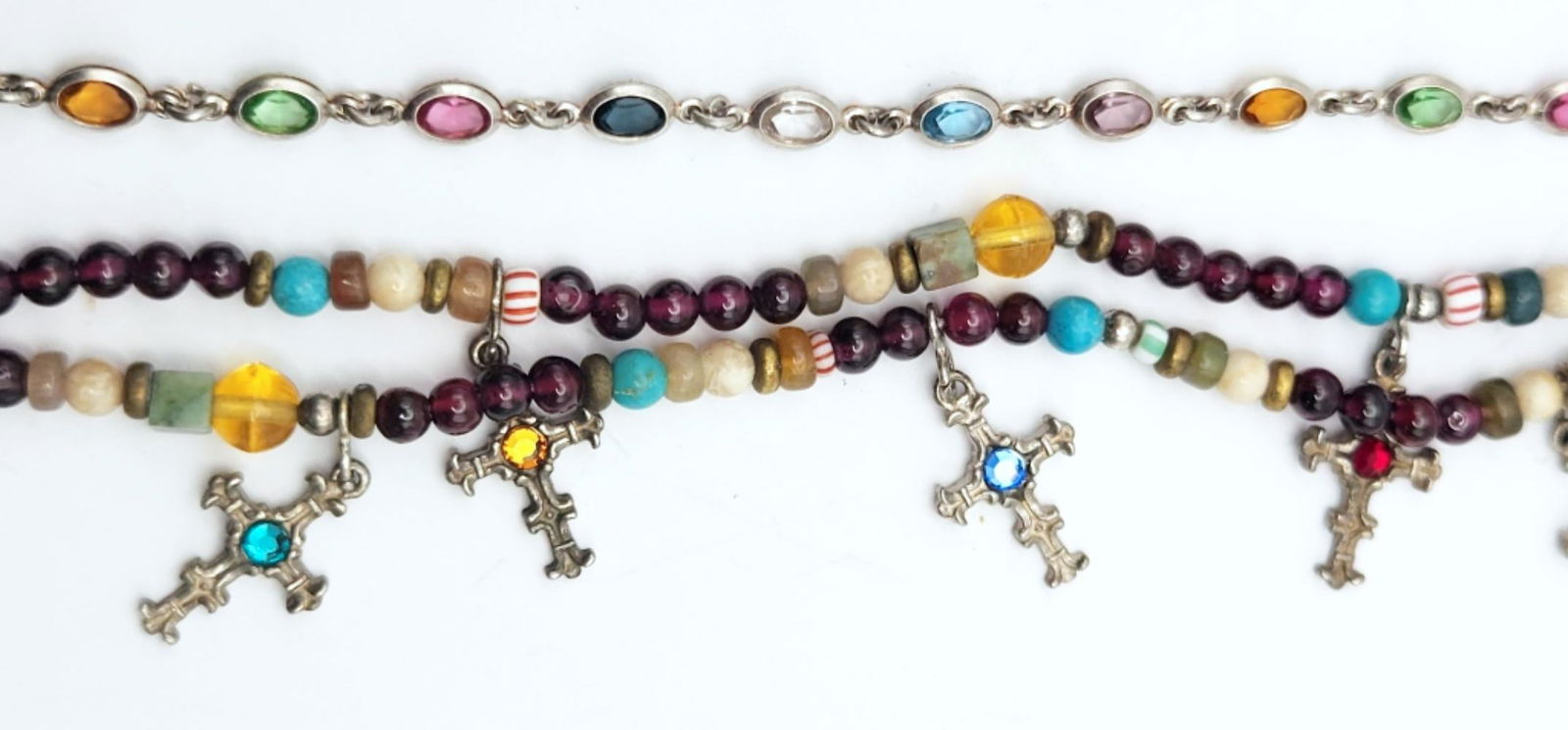 (2) 925 BRACELETS (1) DOUBLE STRAND w/CROSSES (1 of 5)