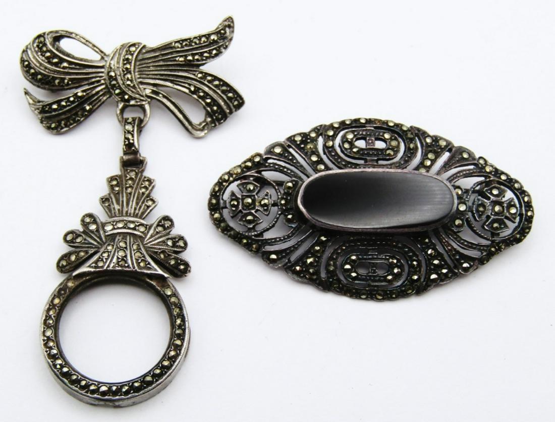 (2) MARCASITE STERLING PINS - VINTAGE LOT (1 of 3)
