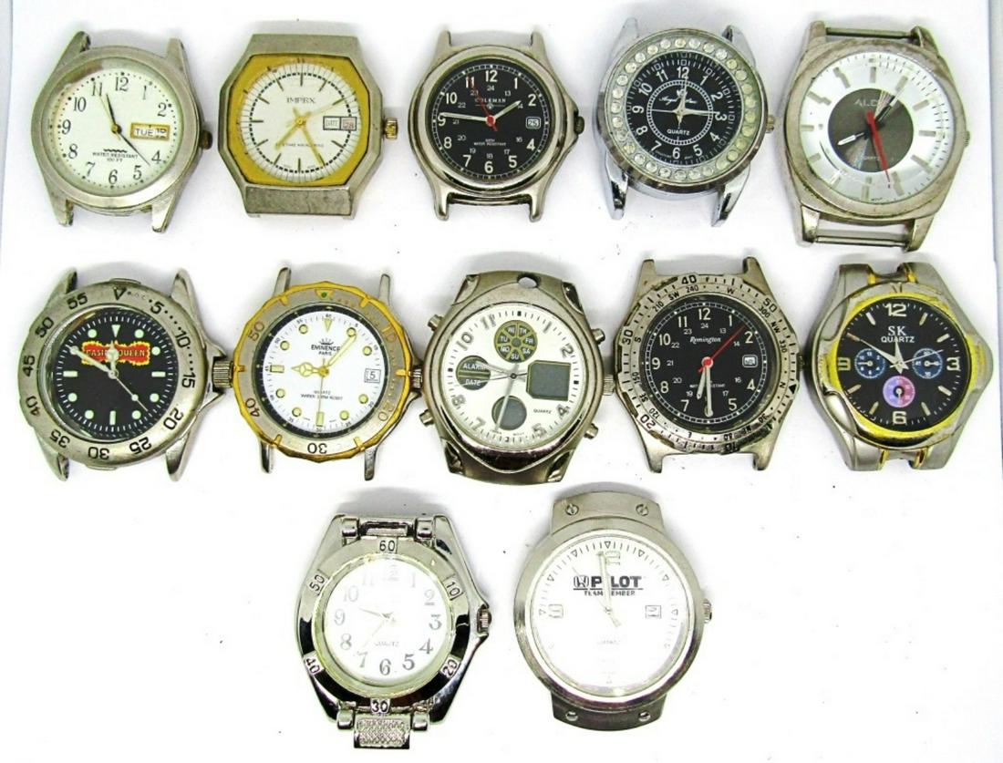 (12) MENS WATCH FACES PARTS / REPAIR LOT: EMINENCE PARIS, CASINO QUEEN, SK QUARTZ, REMINTON, COLEMAN, ALDO, IMPEX & OTHERS - UNTESTED