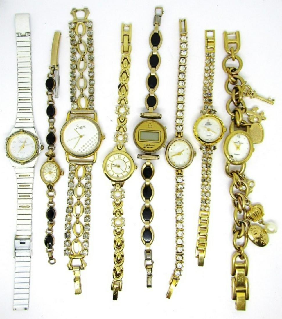 (8) LADIES GOLD TONED ACCENT WATCHES: ANNE KLEIN, SHEFFIELD, BULOVA & OTHERS - UNTESTED