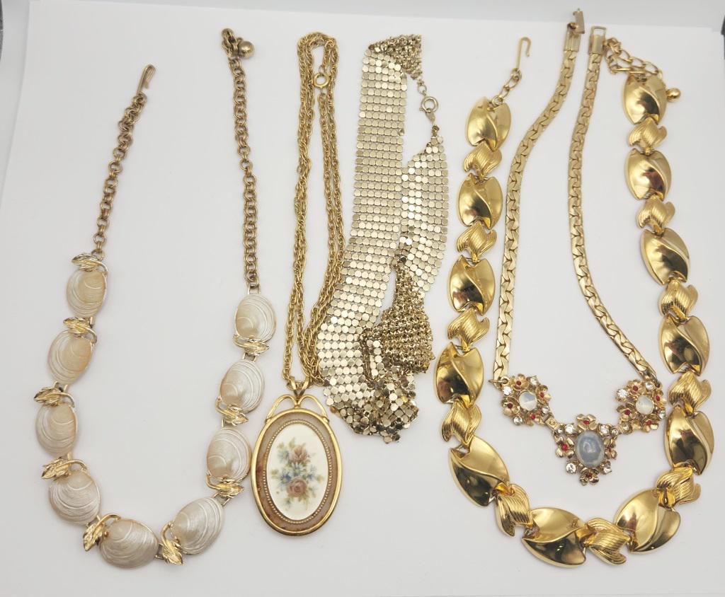 5-VINTAGE GOLD TONED NECKLACES: RHINESTONES (1 of 4)